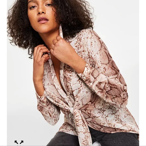 NWT Bar III Snake Print Sheer Tie/Button Front Blouse Size Med. Ret. $59.50 - Picture 12 of 13